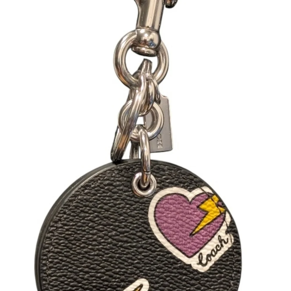 New Coach Mirror Heart Bolt Print Bag Charm keychain